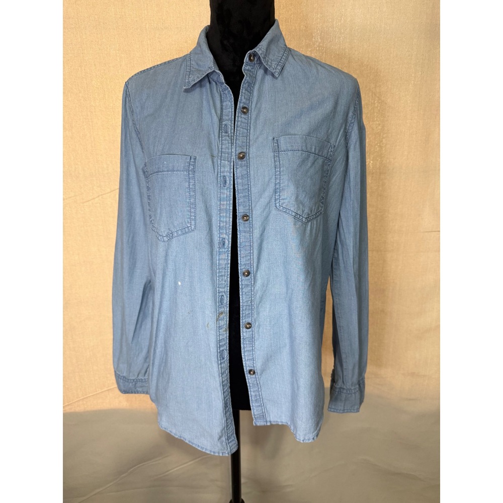 Abound Womens Blue Cotton Button Down Shirt Long Sleeve Light Wash Size M - Picture 2 of 5